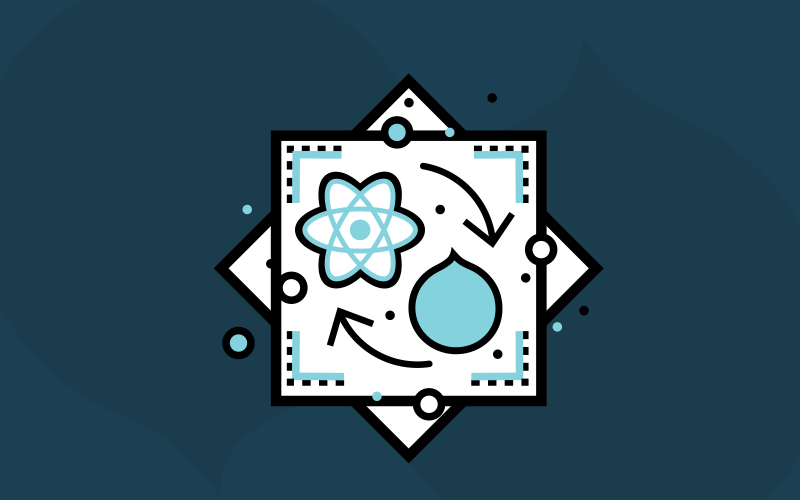 Rect JS and Drupal Logo in Debug Academy illustration style