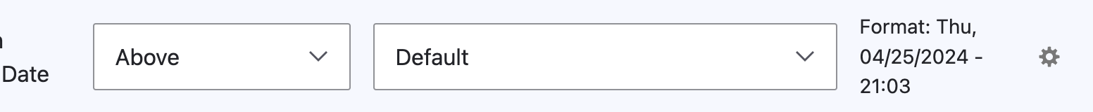 Date field on Manage Display page, with gear icon to the right.