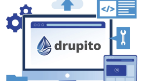 drupito logo on a desktop monitor